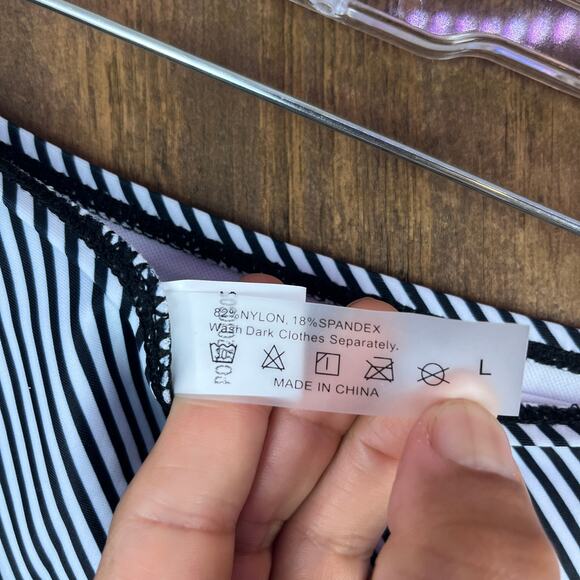 Yonique Women Swimsuit Green Gray Stripe 2 Piece Tankini Tummy Control Stretch L - Picture 4 of 12